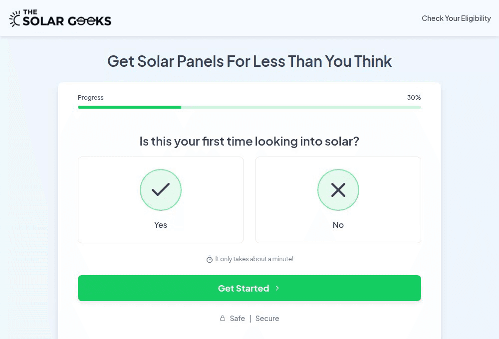 Initial screen of The Solar Geeks qualification form showing first question